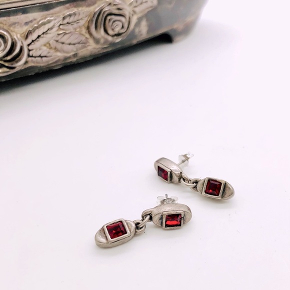 Vintage Ruby Crystal earrings Metal POINTUS ♥️ - Picture 6 of 8